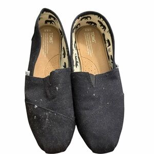 Toms Black Canvas Slip-On Flats with Printed Lining